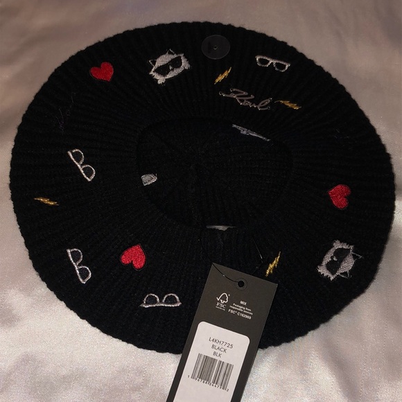 Karl Lagerfeld Paris Karl Icons Embroidered Knit Beret Color Black OS NWT - Picture 4 of 14